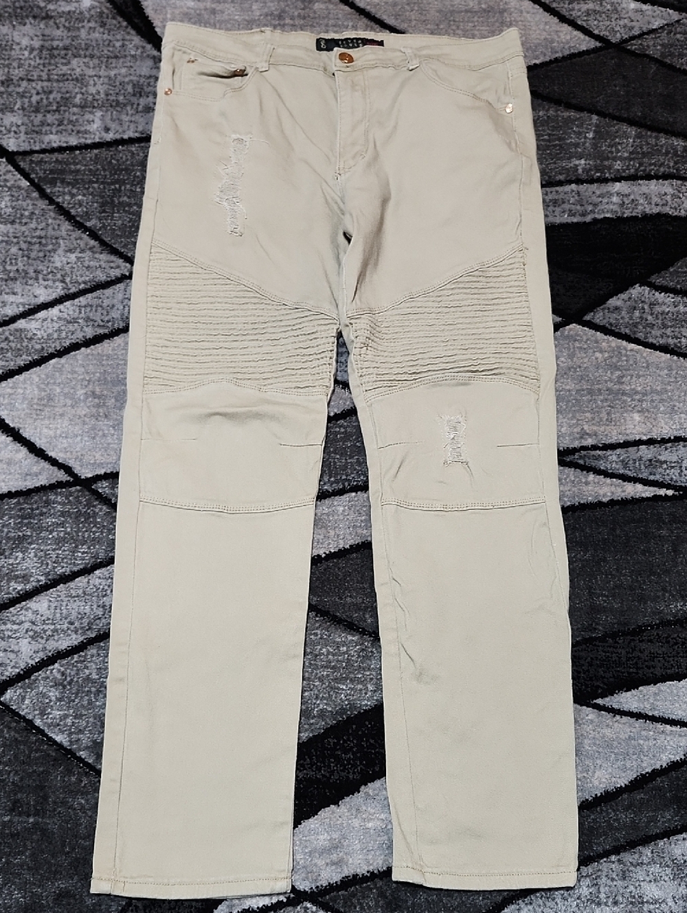 SEVEN SOULS DISTRESSED PLEATED "MOTO" STYLE SKINNY DENIM JEANS 34/32